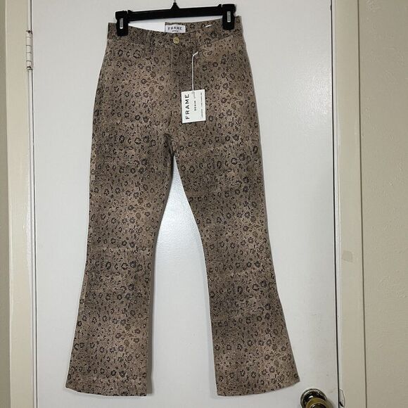 New! Frame Le Crop Mini Boot High Rise Snake Print Jeans Vanilla Multi Size 24 - Picture 1 of 7